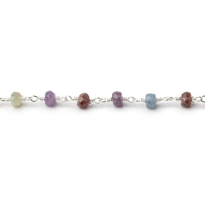 4mm Multi Color Sapphire Faceted Rondelles on Silver Plated Chain