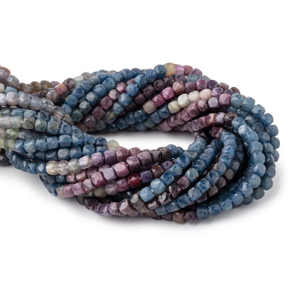 4mm Multi Color Sapphire Micro Faceted Cube Beads 12 inch 70 pieces