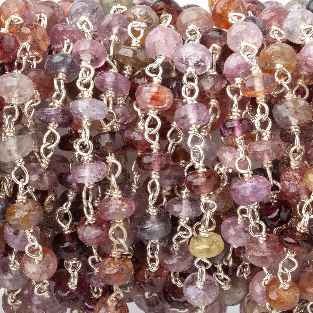 4mm Multi Color Spinel Plain Rondelles on .925 Silver Hand Wrapped Chain