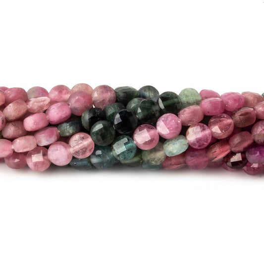 4mm Multi Color Tourmaline checkerboard calibrated faceted coins 12.5 inch 85 beads