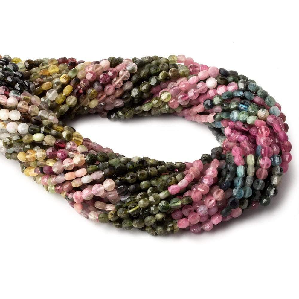 4mm Multi Color Tourmaline checkerboard calibrated faceted coins 12.5 inch 85 beads