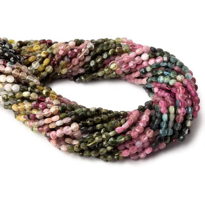 4mm Multi Color Tourmaline checkerboard calibrated faceted coins 12.5 inch 85 beads