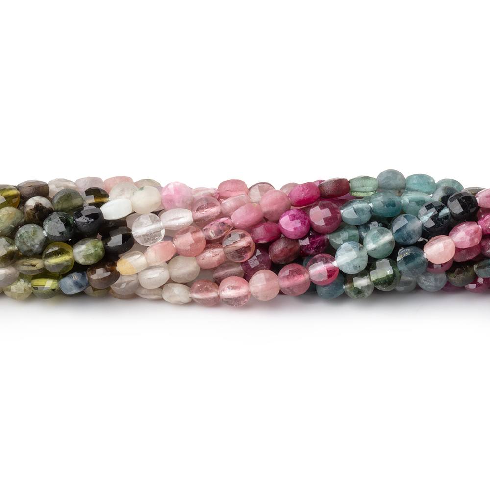 4mm Multi Color Tourmaline Checkerboard Faceted Calibrated Coins 12.25 inch 82 Beads