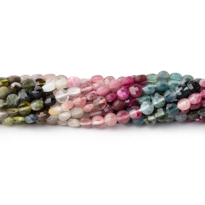 4mm Multi Color Tourmaline Checkerboard Faceted Calibrated Coins 12.25 inch 82 Beads