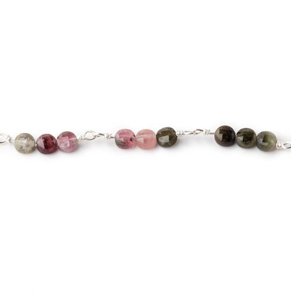 4mm Multi Color Tourmaline Faceted Coin Trio Silver Plated Chain by the Foot 51 Beads