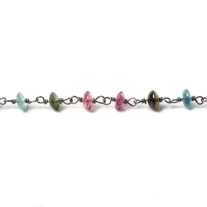 4mm Multi Color Tourmaline plain rondelle Oxidized Silver Chain by the foot 38 pieces