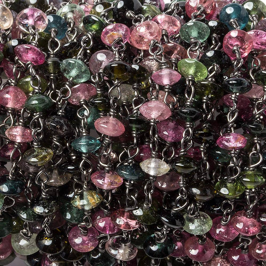 4mm Multi Color Tourmaline plain rondelle Oxidized Silver Chain by the foot 38 pieces