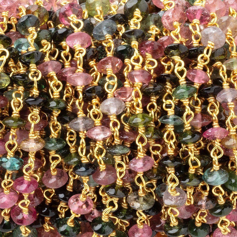 4mm Multi Color Tourmaline Plain Rondelles on Vermeil Chain