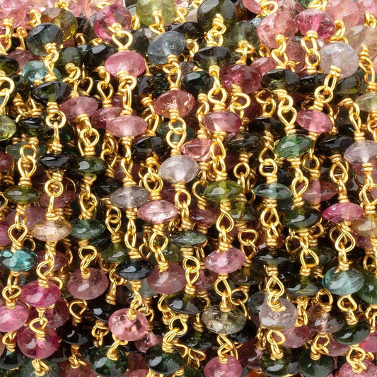 4mm Multi Color Tourmaline Plain Rondelles on Vermeil Chain