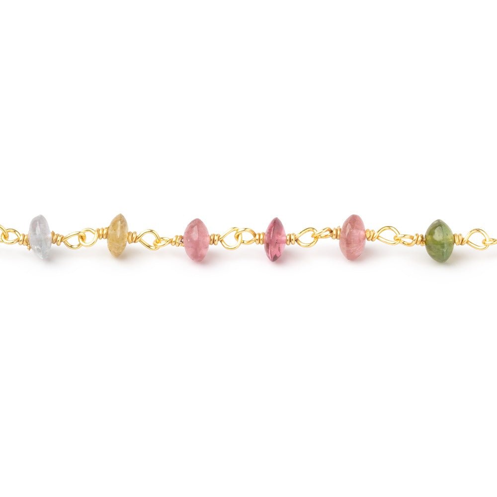 4mm Multi Color Tourmaline Plain Rondelles on Vermeil Chain