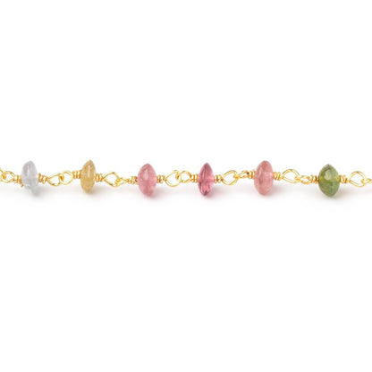 4mm Multi Color Tourmaline Plain Rondelles on Vermeil Chain