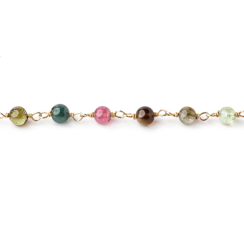 4mm Multi Color Tourmaline Plain Rounds on Vermeil Chain by the Foot 35 beads