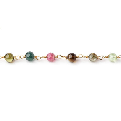 4mm Multi Color Tourmaline Plain Rounds on Vermeil Chain by the Foot 35 beads