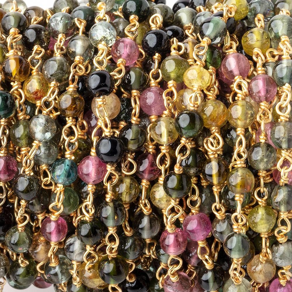 4mm Multi Color Tourmaline Plain Rounds on Vermeil Chain by the Foot 35 beads
