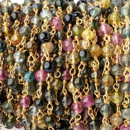 4mm Multi Color Tourmaline Plain Rounds on Vermeil Chain by the Foot 35 beads