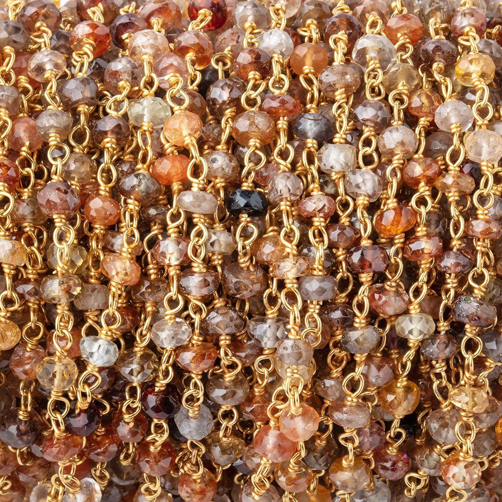 4mm Multi Color Zircon Faceted Rondelle Beads on Vermeil Chain