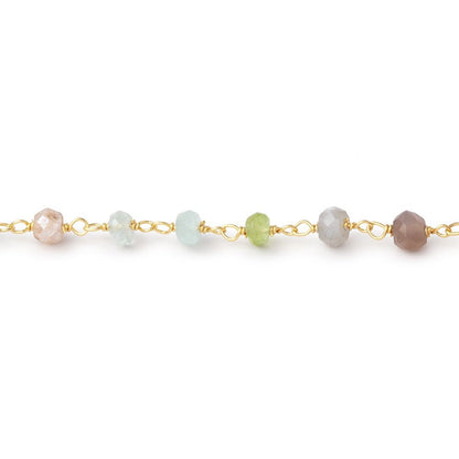 4mm Multi Gem Faceted Rondelles on Vermeil Hand-Wrapped Chain