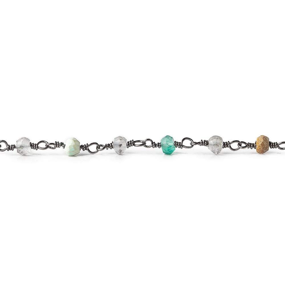 4mm Multi Gemstone Black Gold plated Chain by the foot
