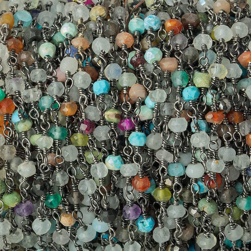 4mm Multi Gemstone Black Gold plated Chain by the foot