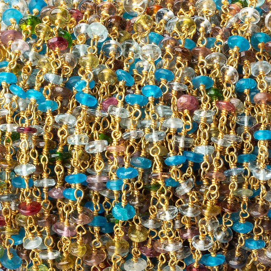 4mm Multi Gemstone Gold plated Chain by the foot