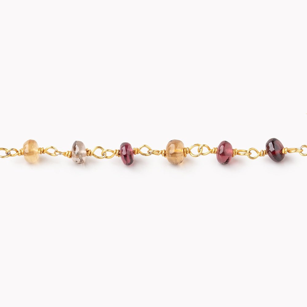 4mm Multi Gemstone Plain Rondelle Beads on Vermeil Chain