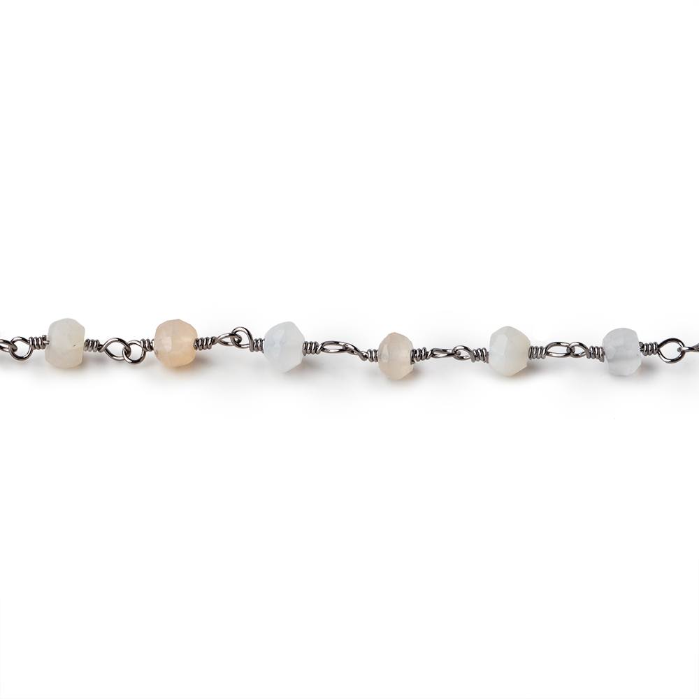 4mm Multi Moonstone Faceted Rondelles on Black Gold Plated Chain by the Foot