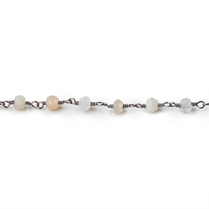 4mm Multi Moonstone Faceted Rondelles on Black Gold Plated Chain by the Foot