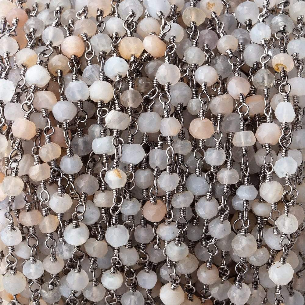 4mm Multi Moonstone Faceted Rondelles on Black Gold Plated Chain by the Foot