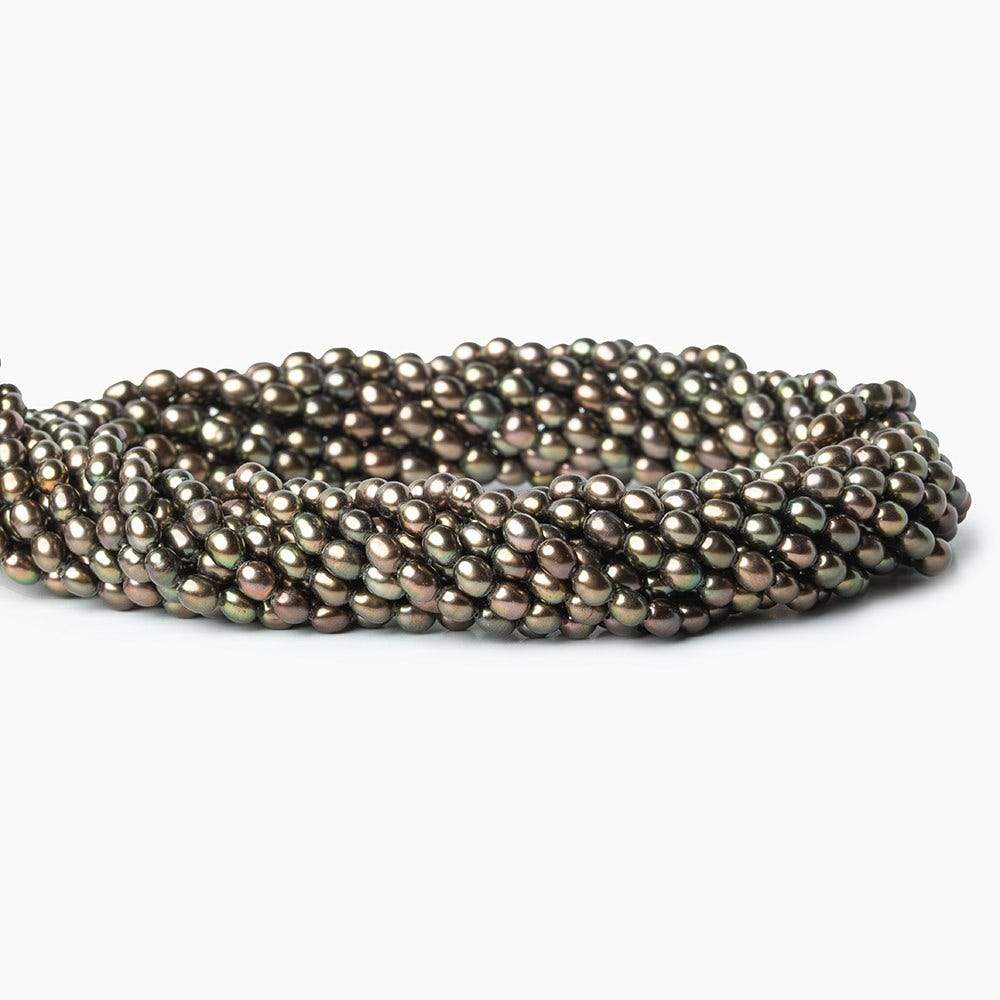 4mm Mushroom Green Straight Drilled Oval Freshwater Pearls, 15 inch, 90 pieces