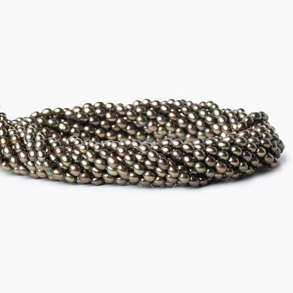 4mm Mushroom Green Straight Drilled Oval Freshwater Pearls, 15 inch, 90 pieces