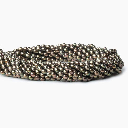 4mm Mushroom Green Straight Drilled Oval Freshwater Pearls, 15 inch, 90 pieces