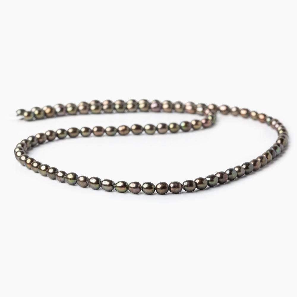 4mm Mushroom Green Straight Drilled Oval Freshwater Pearls, 15 inch, 90 pieces