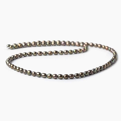 4mm Mushroom Green Straight Drilled Oval Freshwater Pearls, 15 inch, 90 pieces