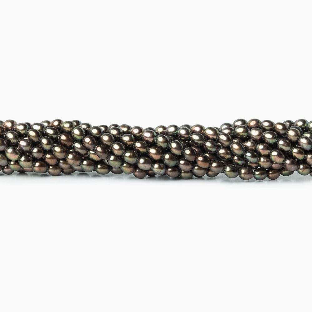 4mm Mushroom Green Straight Drilled Oval Freshwater Pearls, 15 inch, 90 pieces