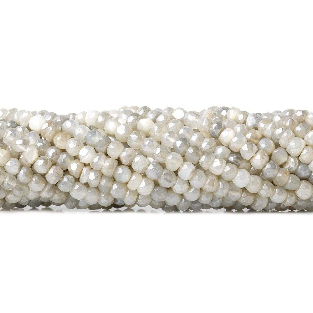 5mm Mystic Off White & Grey Moonstone faceted rondelle beads 13 inch 100 pieces