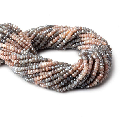 3-4mm Mystic Peach & Grey Moonstone faceted rondelle beads 13 inch 119 pieces