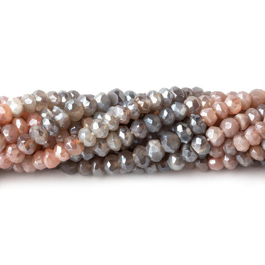 3-4mm Mystic Peach & Grey Moonstone faceted rondelle beads 13 inch 119 pieces
