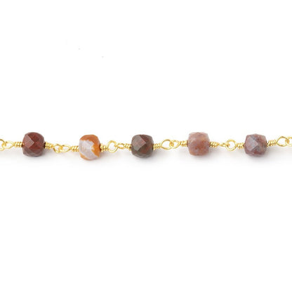 4mm Ocean Jasper Micro Faceted Cubes on Gold Plated Chain