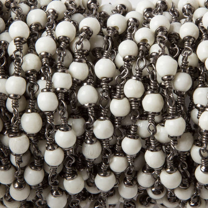 4mm Off White Bone rounds Oxidized Silver Cap and Chain by the foot 24pcs