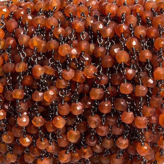 4mm Carnelian faceted rondelle Black Gold Chain by the foot 34 pieces