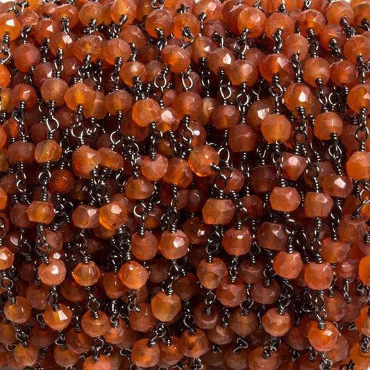 4mm Carnelian faceted rondelle Black Gold Chain by the foot 34 pieces