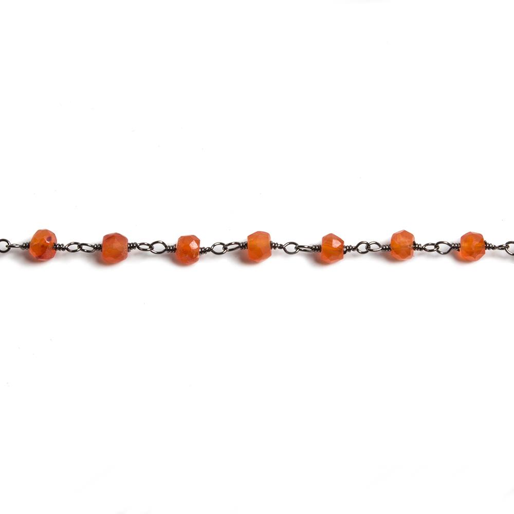 4mm Carnelian faceted rondelle Black Gold Chain by the foot 34 pieces