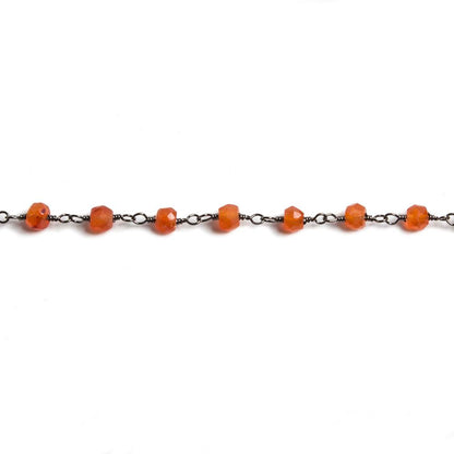 4mm Carnelian faceted rondelle Black Gold Chain by the foot 34 pieces