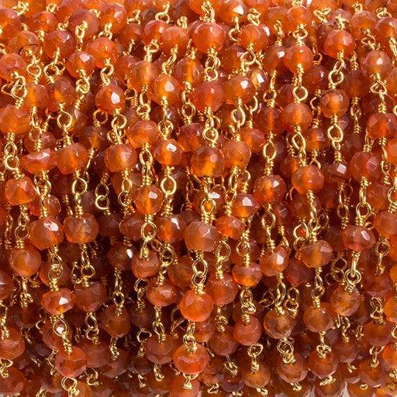 4mm Carnelian faceted rondelle Gold Chain by the foot 34 pieces