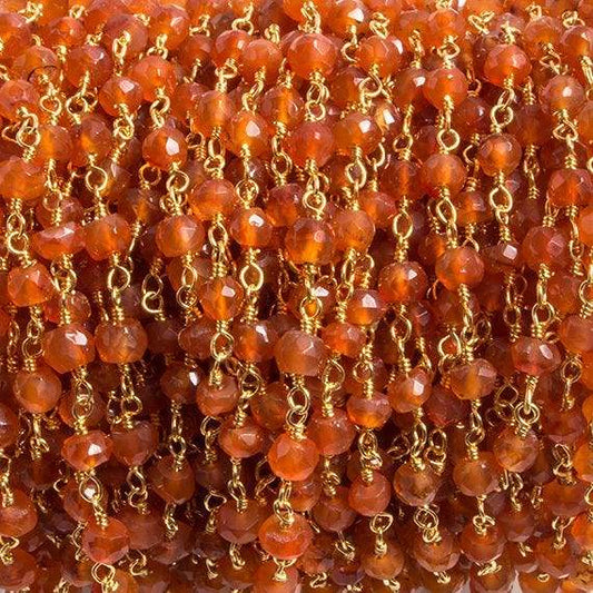 4mm Carnelian faceted rondelle Gold Chain by the foot 34 pieces