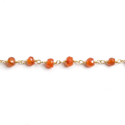 4mm Carnelian faceted rondelle Gold Chain by the foot 34 pieces