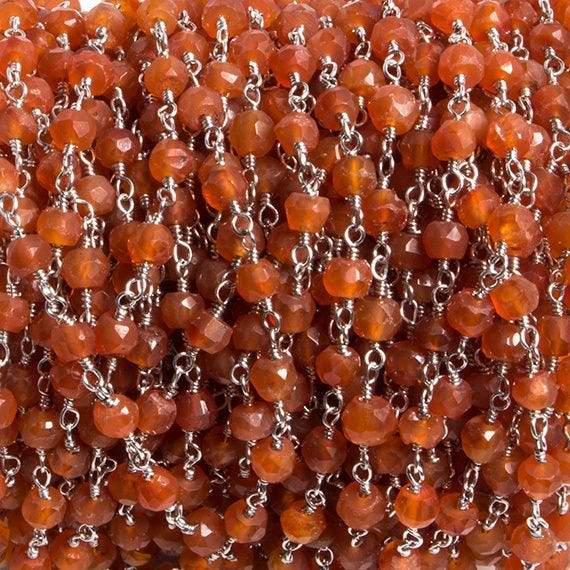 4mm Carnelian faceted rondelle Silver Chain by the foot 34 pieces
