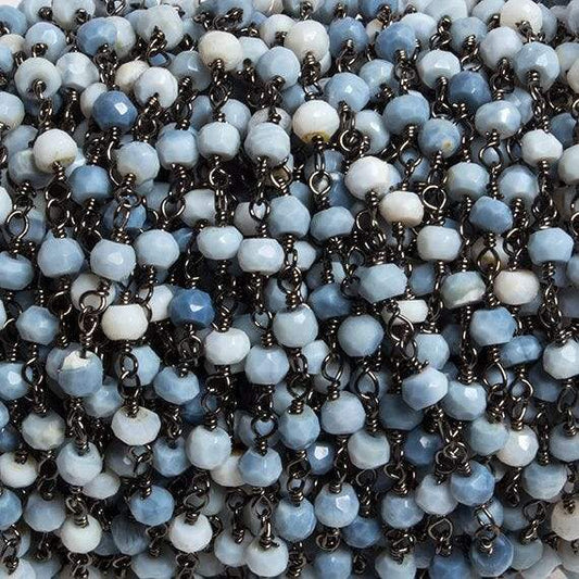 4mm Owyhee Denim Blue Opal  faceted rondelle Black Gold Chain