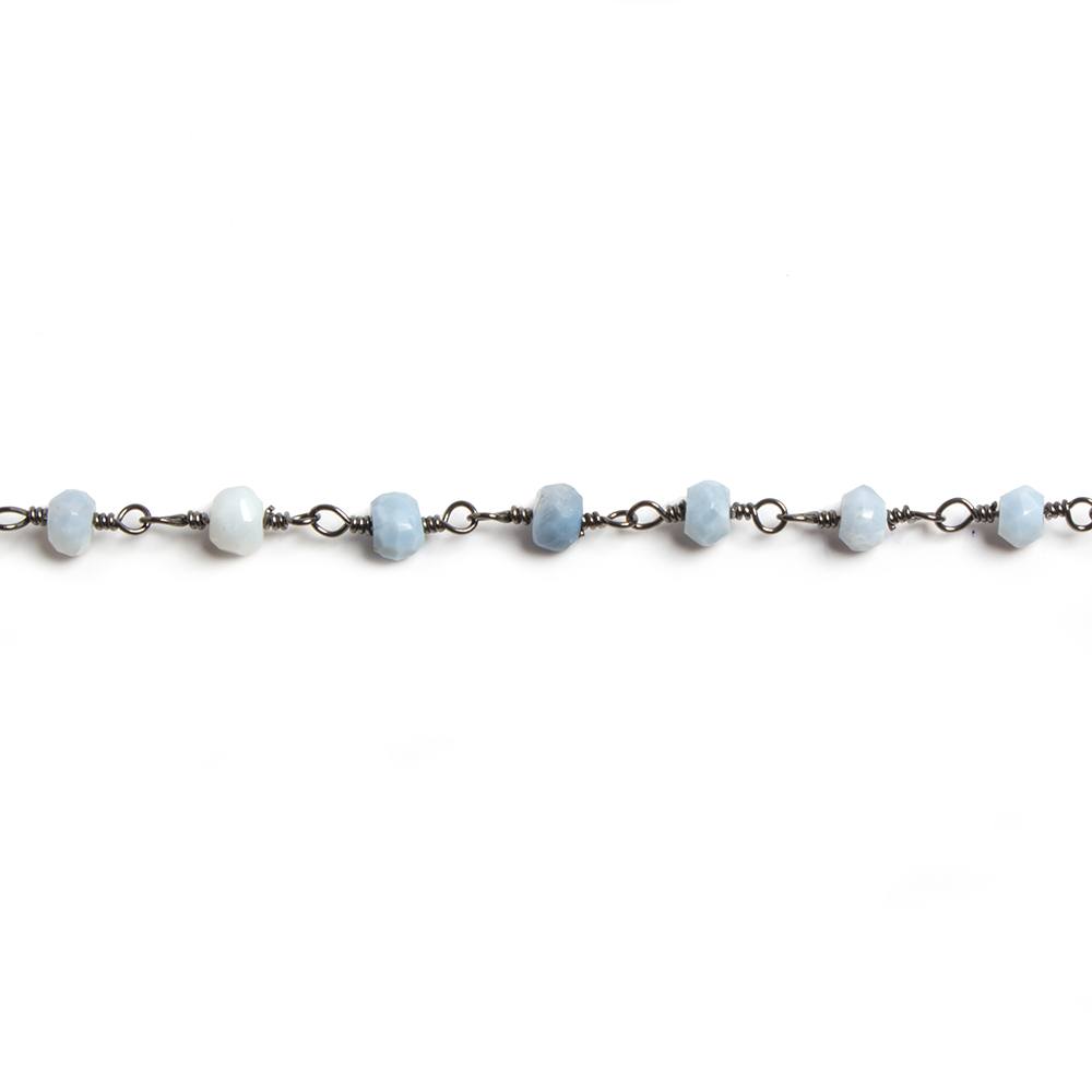 4mm Owyhee Denim Blue Opal  faceted rondelle Black Gold Chain