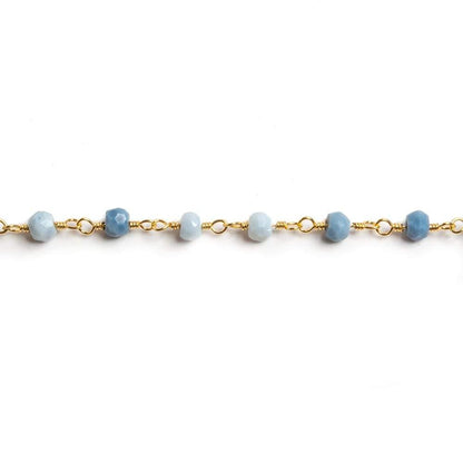 4mm Owyhee Denim Blue Opal faceted rondelle Gold Chain by the foot 34 pieces